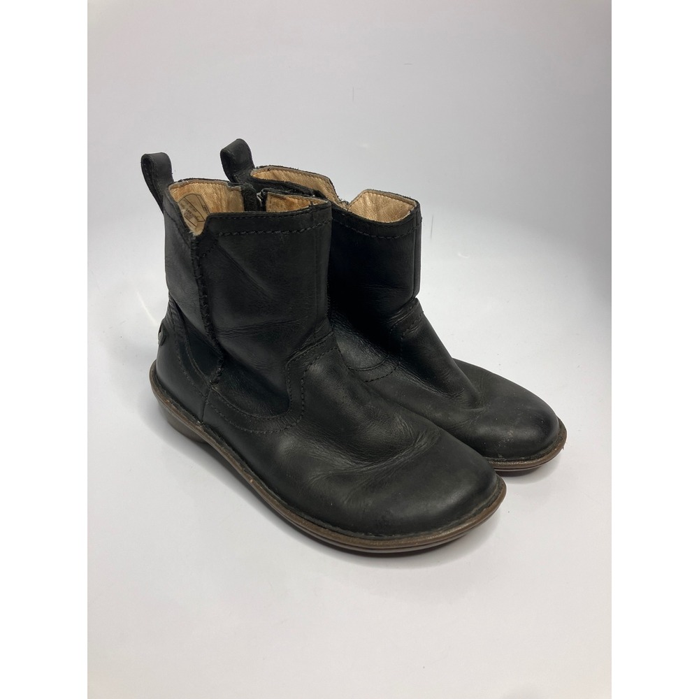 UGG Leather Ankle Boots Women Size 7 Black Good Shearling Lined Zip 1004177